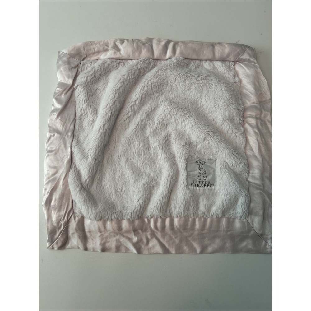 Little Giraffe Lovey Baby Sqaure Mauve Pink Satin Trim Soft Girl Tiny Blankie